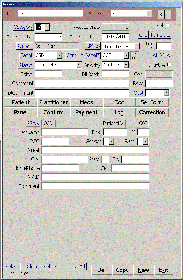 Drug Testing Lab Accession Database
