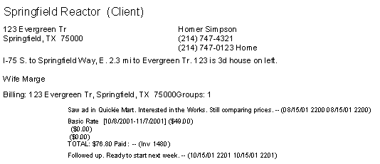 Microsoft Access customer report for phone service sales