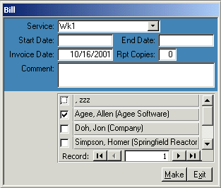 Microsoft Access bill form for phone service sales in Dallas Collin TX