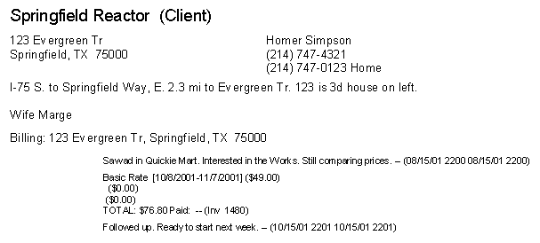 Microsoft Access customer contact form for lawn landscape pest sales