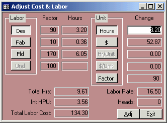 Adjust estimate parameters by cost, hours, or cost per product