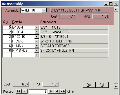 MS Access Assembly Form for construction estimating program