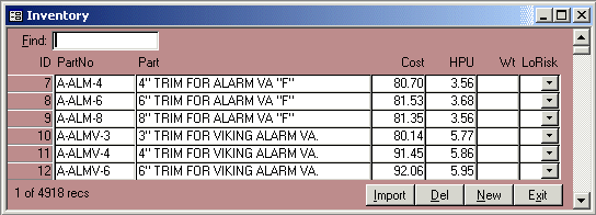 MS Access Inventory Form for construction estimating program