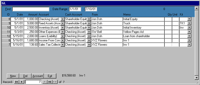 MS Access General Ledger GL Form for lawn landscape pest sales