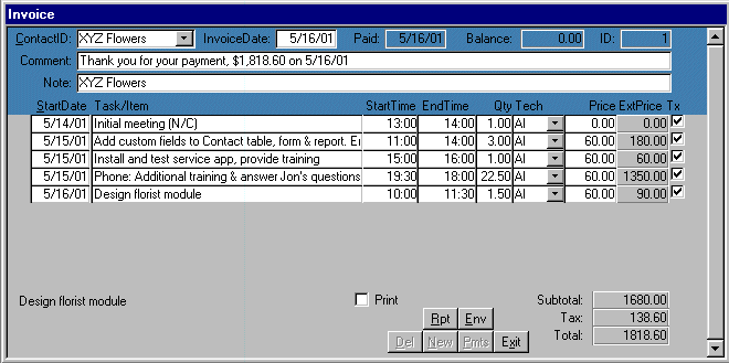 MS Access Invoice Form for lawn landscape pest McKinney Frisco Allen Texas