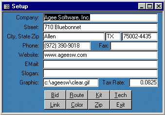 Microsoft Access Setup Form for lawn landscaping pest sales in Dallas Collin TX