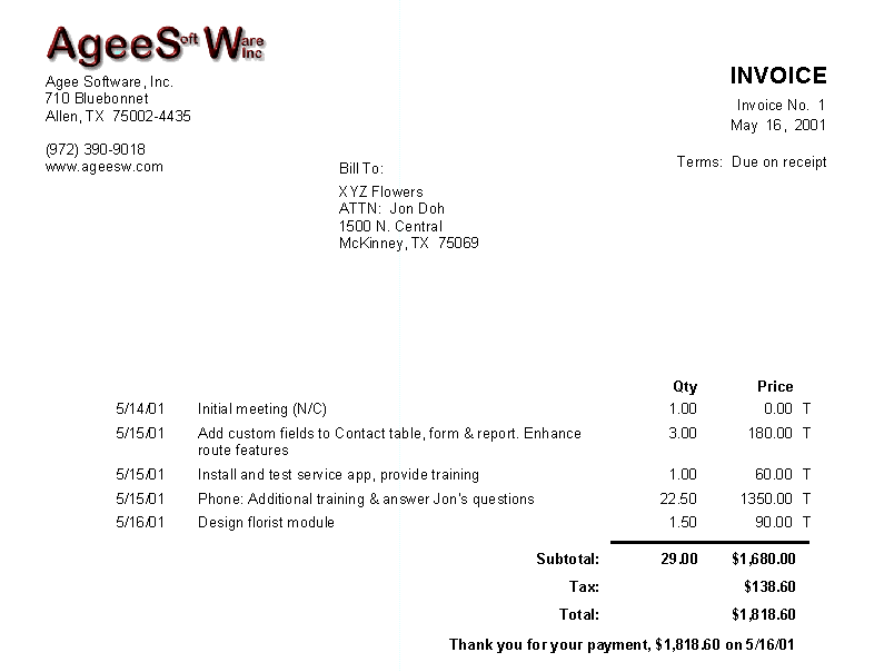 Invoice Report for Dallas Garland Richardson Plano TX