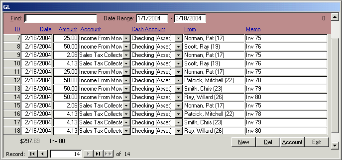 General Ledger form