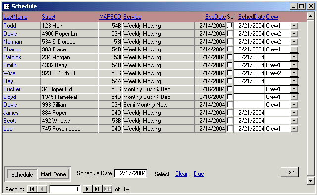 Schedule form