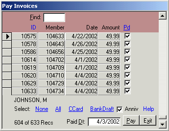 MS Access form to mark invoices paid in bulk for MLM application in Dallas Collin TX